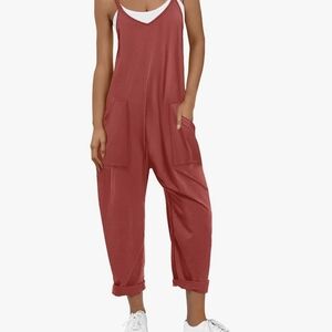 Casual Red Cropped Jumpsuit